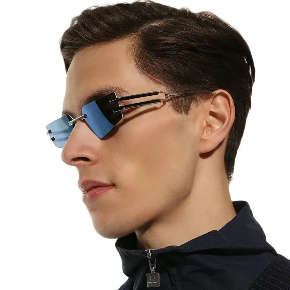 Balmain Men Sunglasses FIXE BPS-123E-54 Silver Blue Mirror Geometric BRAND NEW